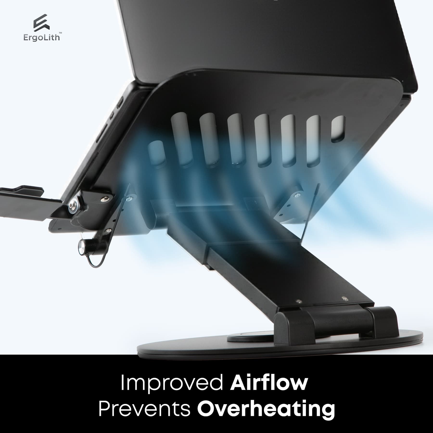 ErgoLith stand improving laptop airflow to prevent overheating